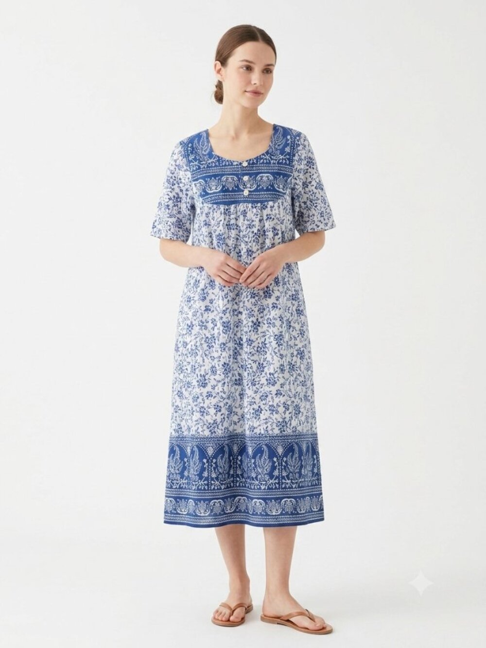 Sawyer Creek Patio House Dress Blue White Peasant Boho Festival Lounge Casual M